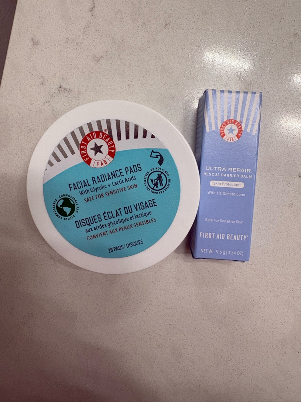First Aid Beauty Facial Radiance Pads & Ultra Repair Duo in Aqua and White